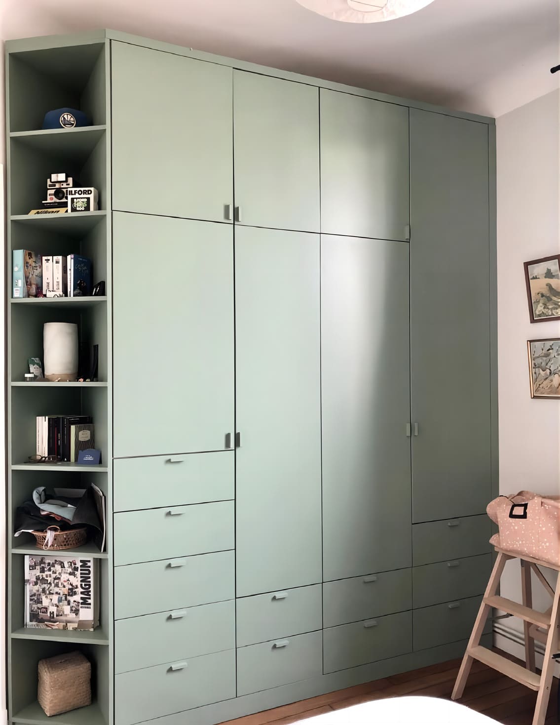 Wardrobe — Sage Green Open Shelving